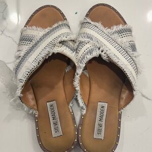 Steve Madden Frayed Stripe Sandals - Black and White